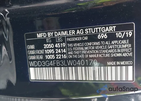 2020 Mercedes-Benz A 220 4Matic z USA, uszkodzony, nr VIN WDD3G4FB3LW040170